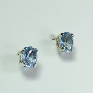 Natural Blue Stone and Silver Plated Studs